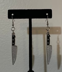 Image 2 of Metal Knife Dangly Glitter Earrings 