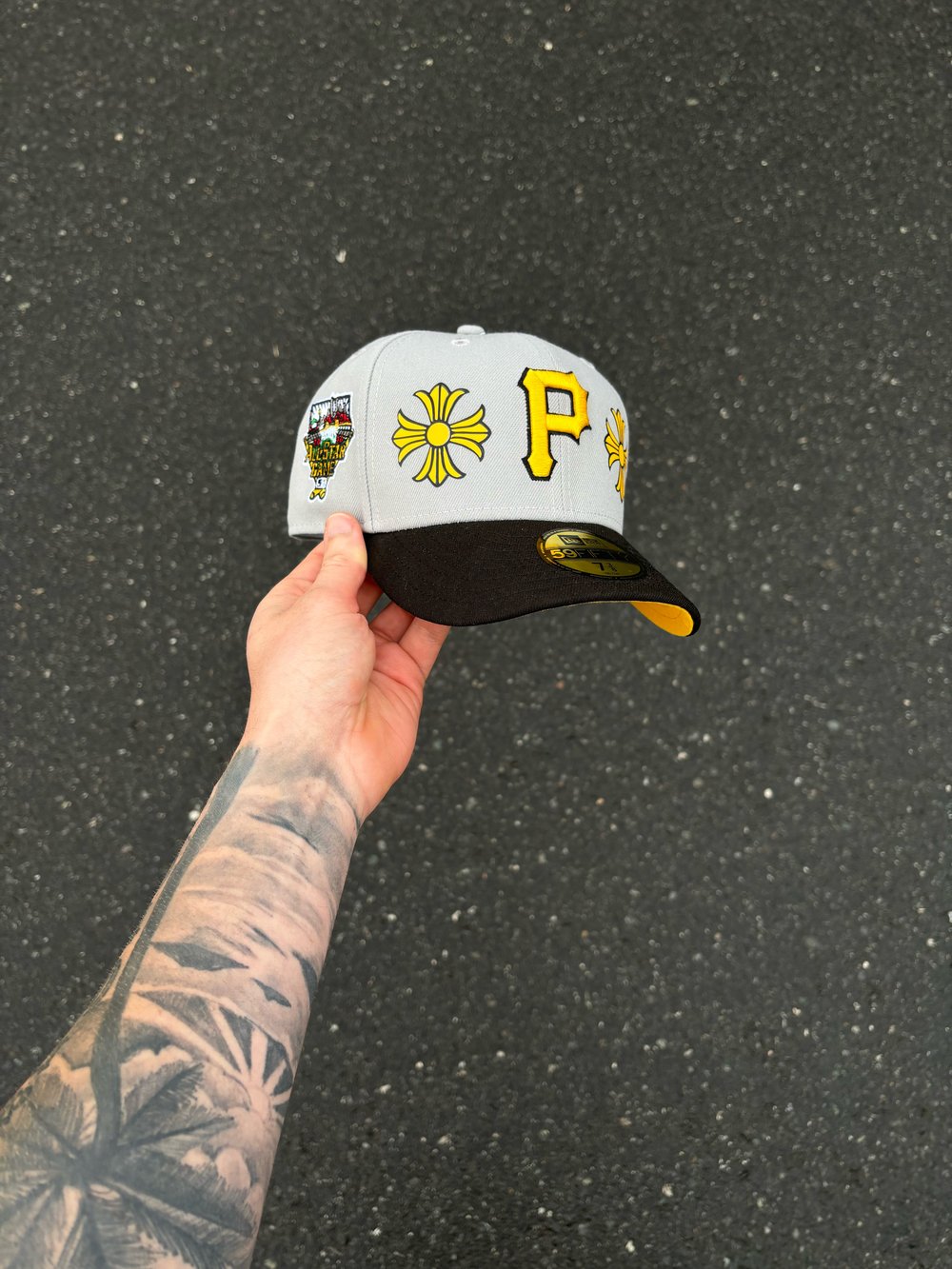 Image of YELLOW BRIM TRI TONE PITTSBURGH PIRATES CUSTOM FITTED CAP