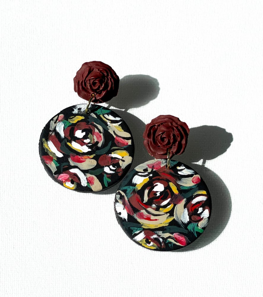 Image of hand painted rose dangles 