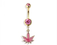Image 4 of Glittered Marijuana Dangle 316L Ss Navel Ring