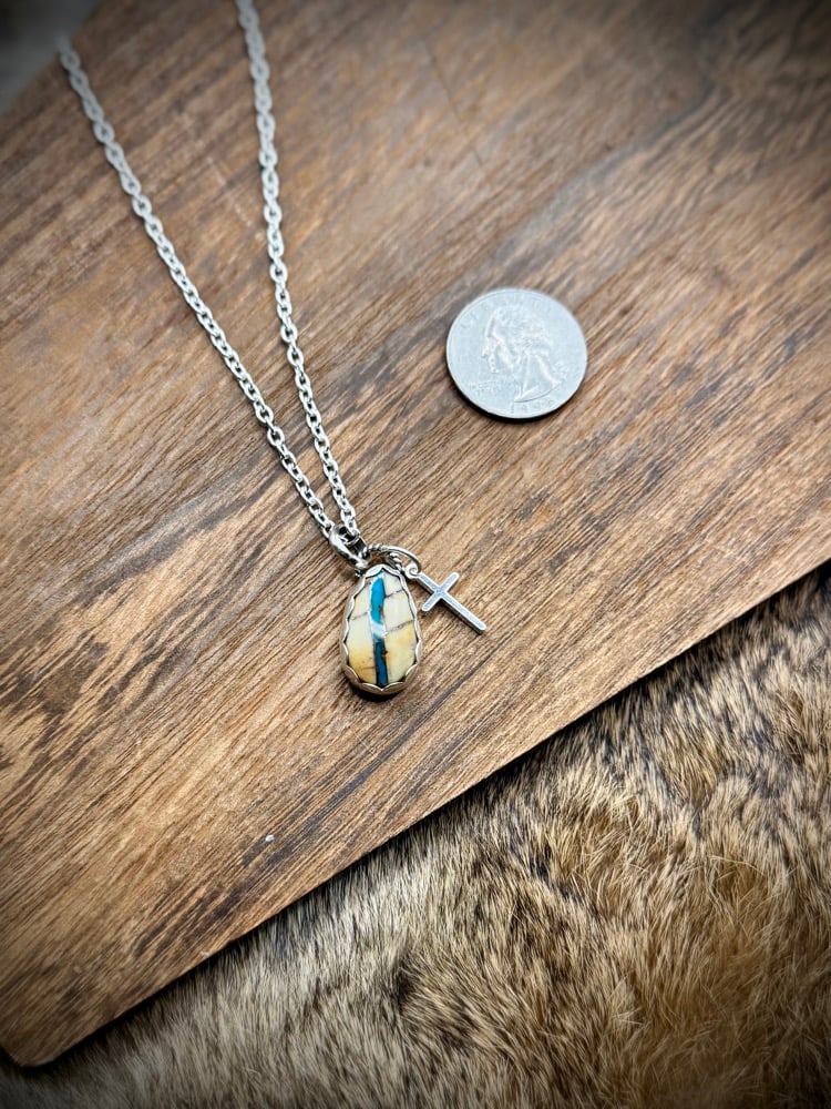 Image of Dainty Pilot Mountain & Cross Necklace