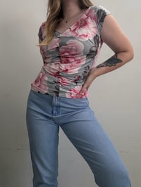 Image 1 of 00s Gray floral top // M