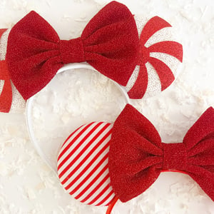Image of Red Peppermint Mouse Ears with Red Shimmer Bow 