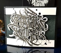 Image 2 of “Hard Work” Freehand Dark Calligraphy Wall Art - 5x7in Cardstock on Wood gallery Panel