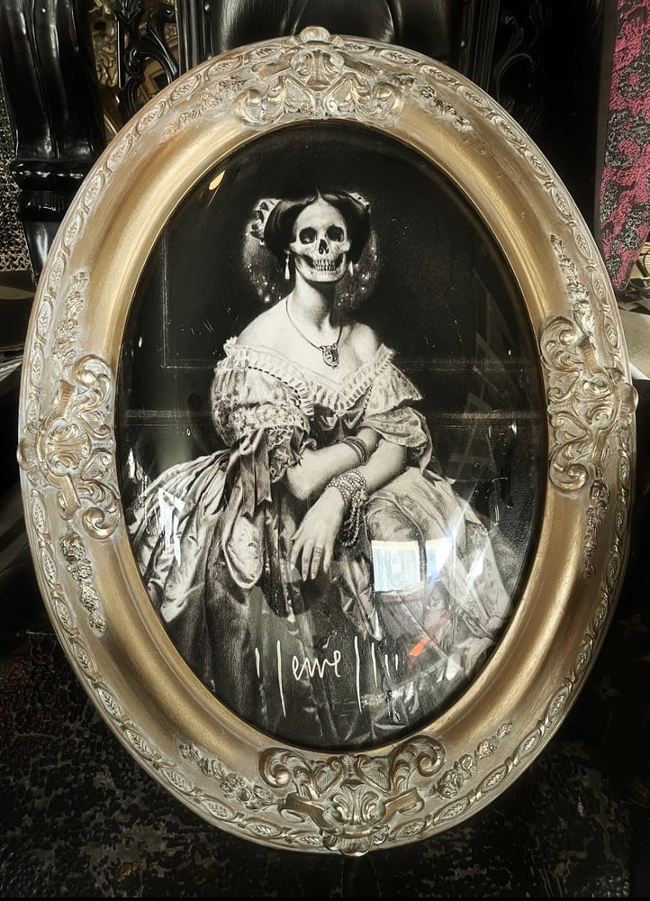Image of ‘ANGEL OF DEATH’ - Hand Embellished Print in Antique Convex Glass Frame - { 1 / 1 }