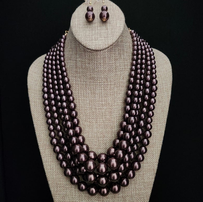 Image of Brown Pearl Five Layered Necklace Set 