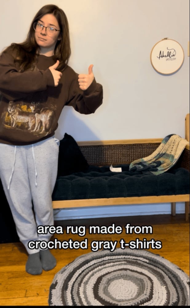 “Grayscale” Circular Crocheted Area Rug, 2’