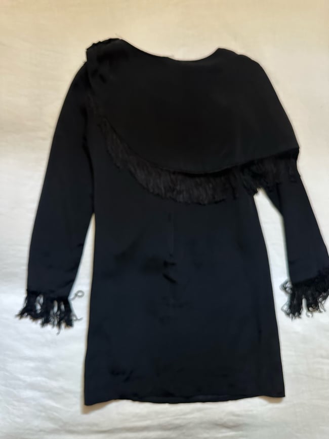 1960s black fringe cocktail mini dress