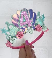Image 2 of Aqua  and pink Mermaid birthday tiara crown party accessories 