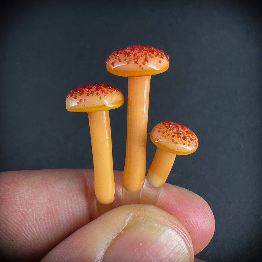 Image of 3 Mini Orange & Red Mushroom Spike Pendants