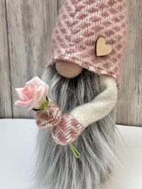 Image 1 of Dusky pink & cream Lambswool Wee Rose Gnome