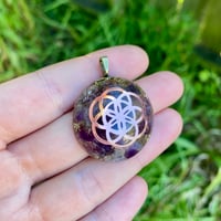 Seed of life amethyst orgone pendant 