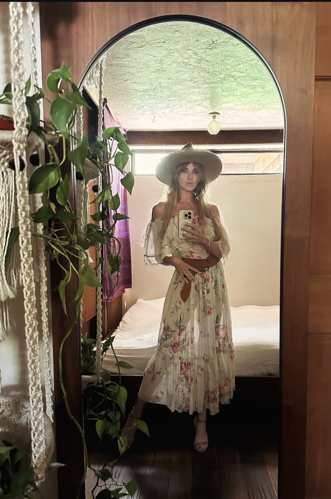 70s floral voile off shoulder dress