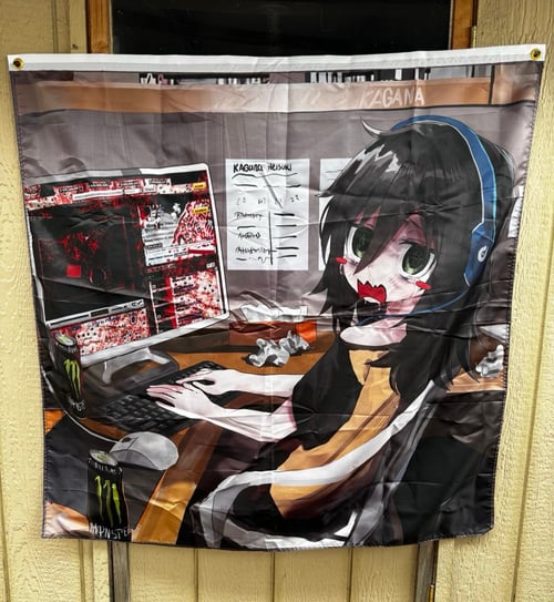 Image of Tomoko browsing the internet Wall Flag