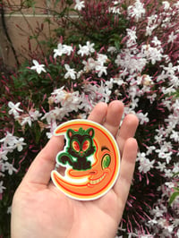 Image 1 of Halloween moon kitty stickers and pins
