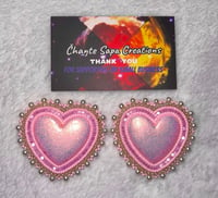 Image 3 of Hand Polished Light Pink Heart Beaded Earrings 