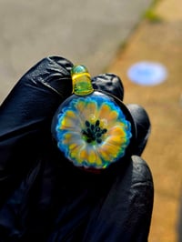 Image 3 of psychedelic sunflower pendant with uv reactive center dots 🌼🌻💙✨️