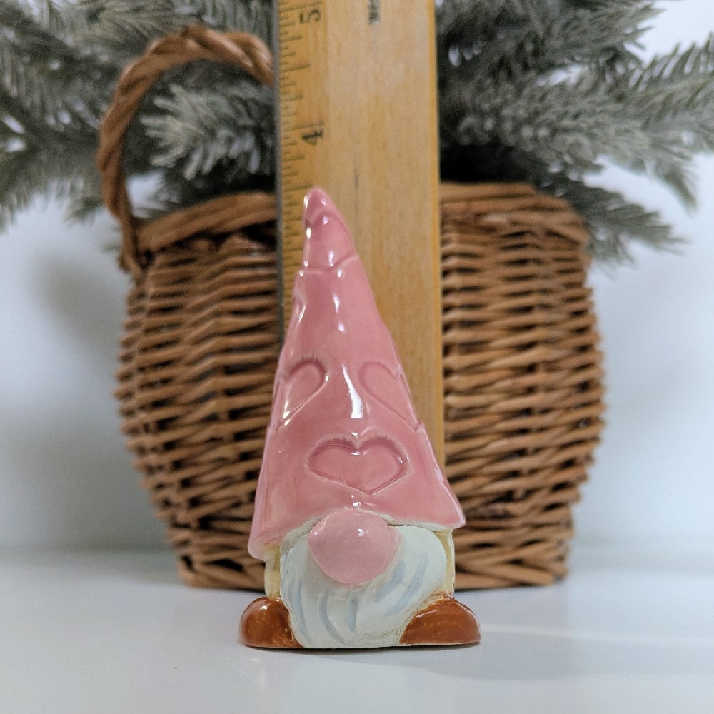 Image of Handmade pottery Pink Heart Embossed Gnome 
