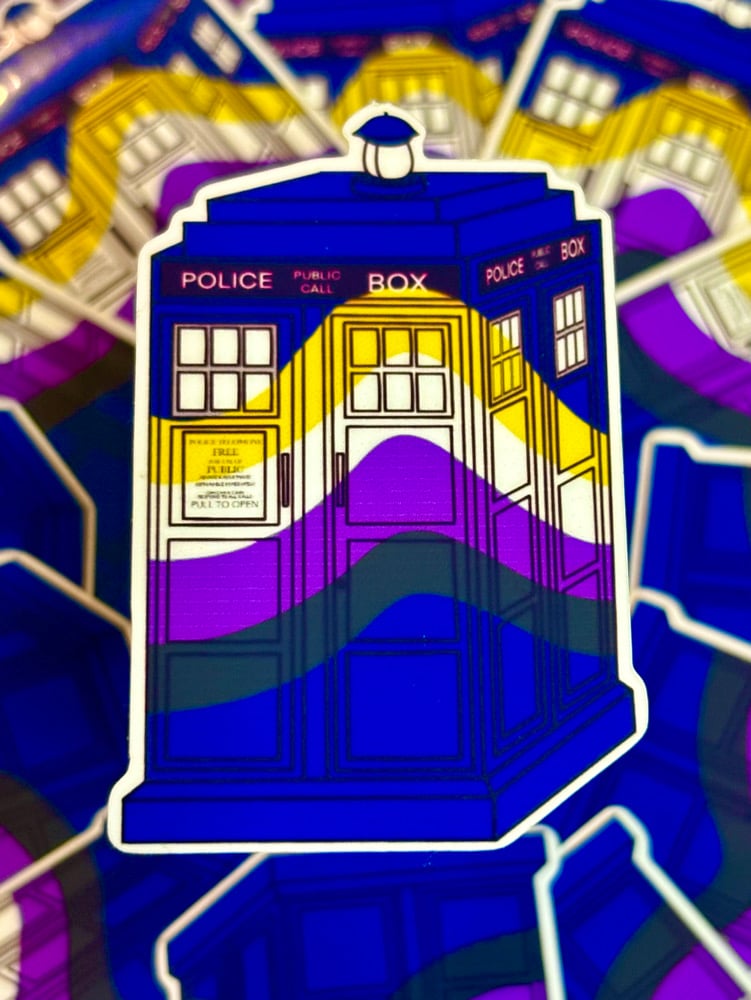 Image of Non-binary Pride Tardis Sticker