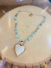 Image 2 of Heart of pearl -  blue beaded gold plated necklace