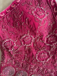 Image 6 of Vintage Y2K Aftershock hot pink silk sequin and beaded halter neck corset style top 