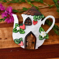 Briar Berry Teapot Brooch - white marble