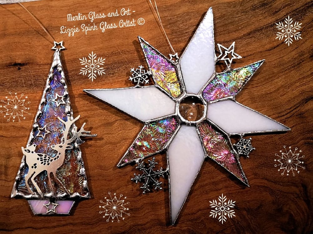 Image of White and Clear Deer Tree and Snowflake set