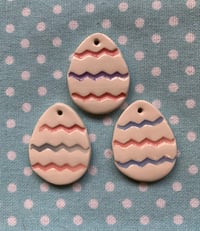 Image 2 of Handmade Ceramic Zig Zag Easter Eggs (Set of 3)