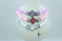 Image 1 of Cross Glass Bead Stretch Bracelets 