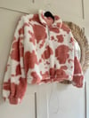 Multiple colours* Handmade plush faux fur cow print 3/4 zip neck jumper