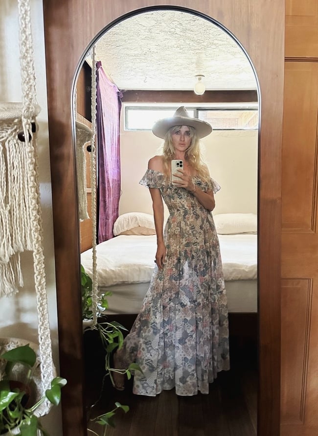 early 70s off shoulder rare ruched bohemian dream dress