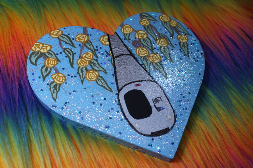 Image of BART Blue & Yellow Rose Large Wood Heart 