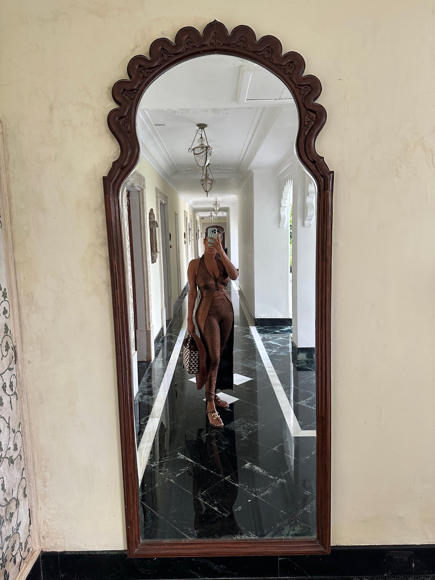 Image of BROWN METALLIC LEGGINGS & HALTER TOP SET (S)