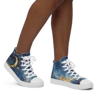 Image 1 of Celestial Constellation Night Sky Stars and Clouds Painting Women’s High Top Canvas Shoes