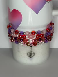 Image 1 of Pink & Purple Heart Tumbler Charm Bracelet | Valentines Cup Accessory