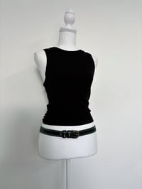 Image 1 of Vintage black green leather belt 