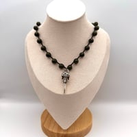Image 2 of Green Quartz Bird Skull Necklace
