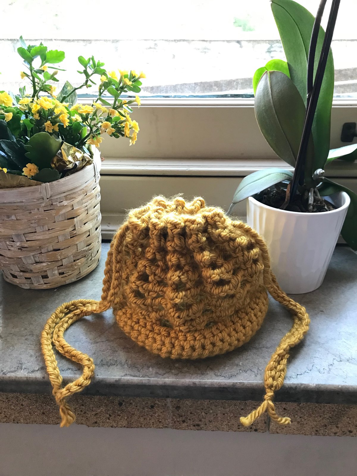 Honeycomb Rope” Crochet Drawstring Basket Purse | Needlie Upcyclery