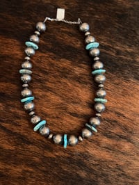 Image 1 of 18mm Sterling Silver Pearls with Kingman Disc 