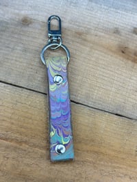 Image 1 of Leather Keychain, Hand-marbled Purple Pastel Nonpareil