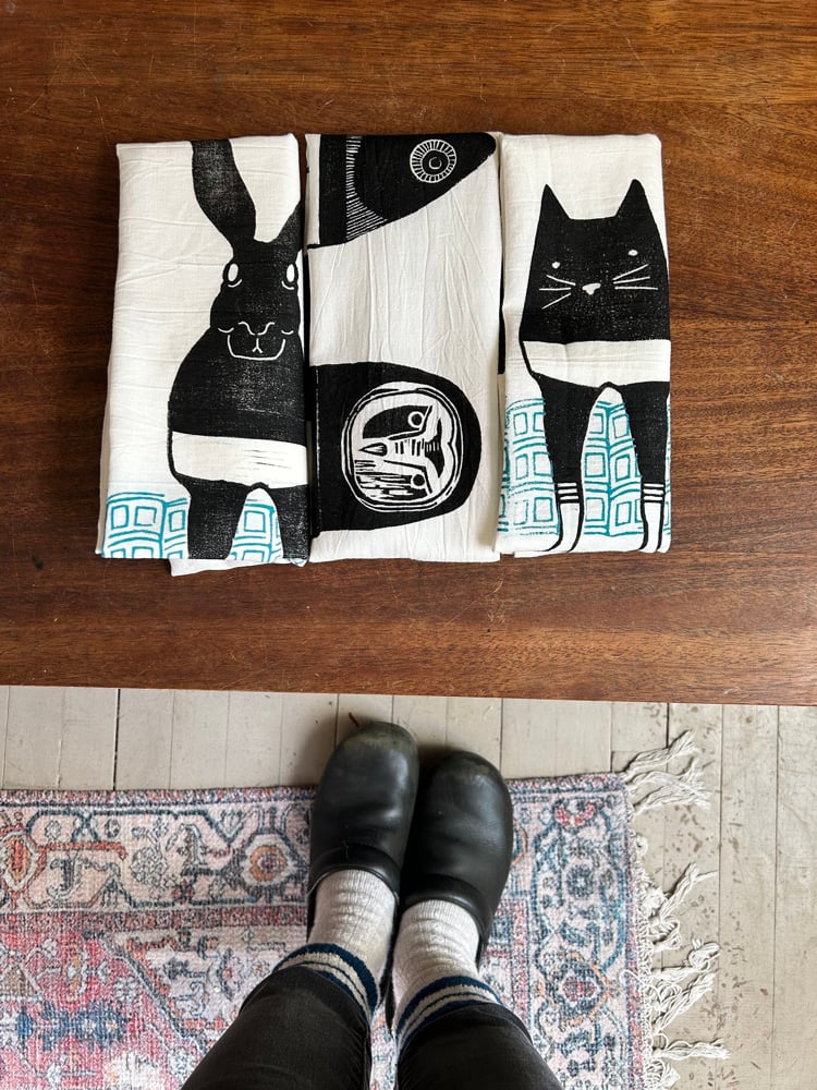 Citytime Handprinted SET OF THREE 100% Cotton Floursack Towels