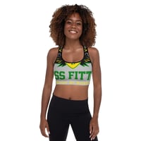 Image 1 of BOSSFITTED Grey Yellow Green and Black AOP Padded Sports Bra