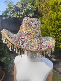 Image 8 of Dolly cowboy hat - recycled sari fabric yellow purple