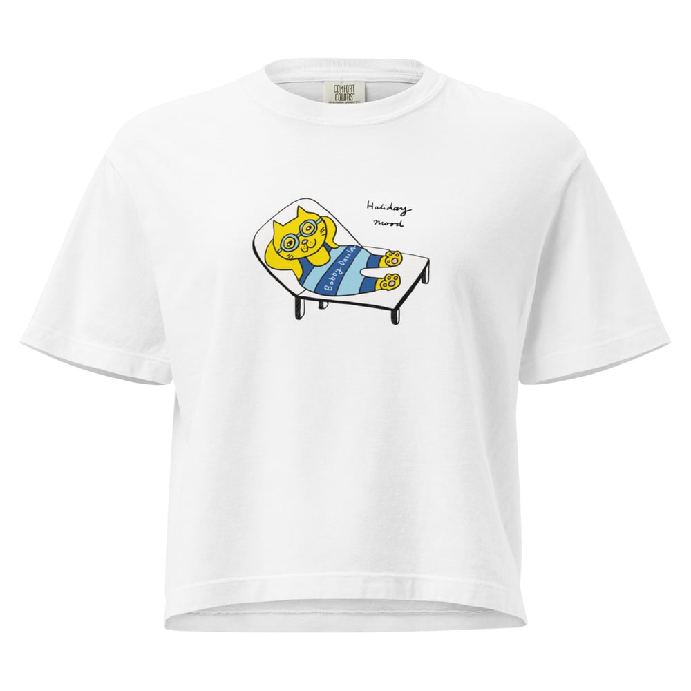 Image of Women’s heavyweight boxy tee cat on holiday