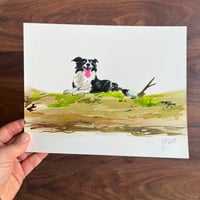 ORIGINAL ARTWORK - Dog on Log II - 25x20cm