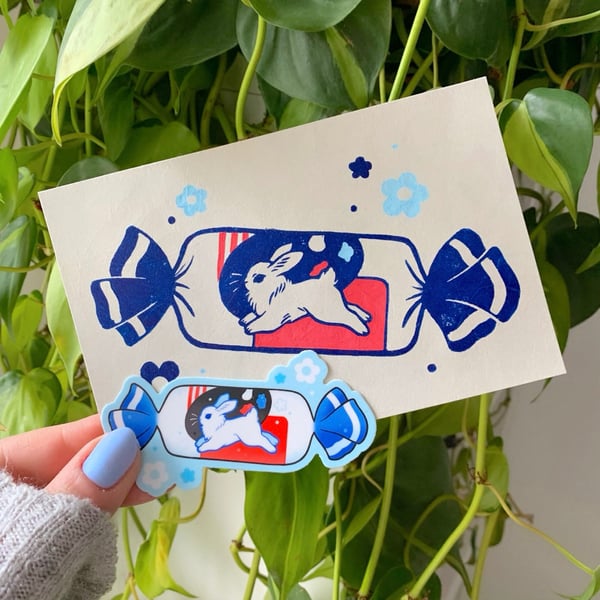 Image of White Bunny Candy PRINT + FREE Sticker