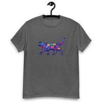 Image 3 of Unisex classic tee, Blue Floral Cat T-Shirt | Colorful Artistic Cat Graphic Tee