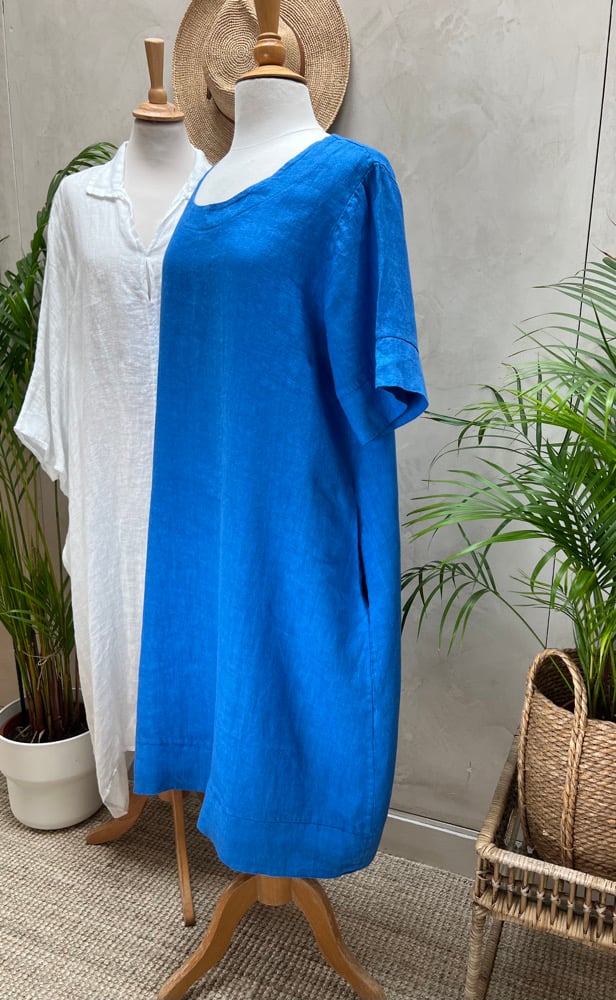 Image of Robe En Lin Gaïa II Bleu Bleu Roy