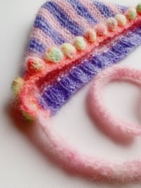 Image 4 of Sofie and Iris Striped Dark Lavender, Pink, Coral and Neon Pastel Mohair Bubble Bonnet