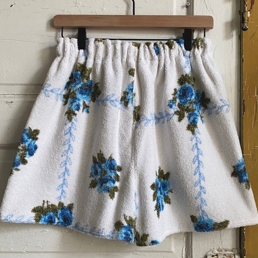 Image of Blue Lattice Roses Terry Granny Shorts II